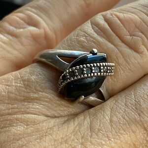 Sterling Silver 925 Black Onyx & Marcasite Ring – Size 8 – Vintage